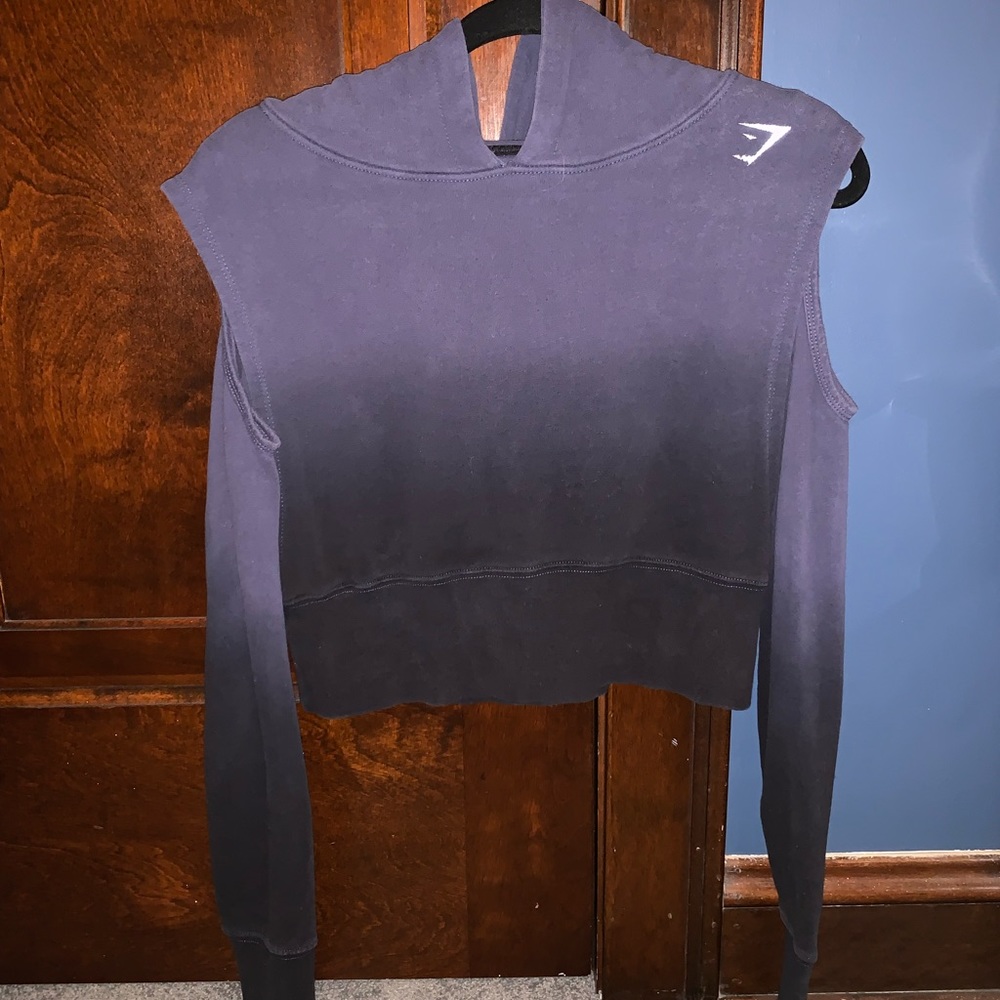 Gymshark Blue & Black Open-Shoulder Cropped Hoodie in Size XS